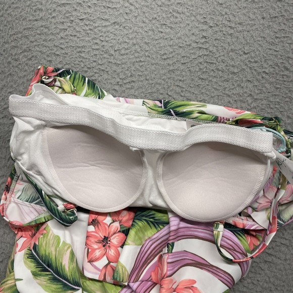 Kona Sol One Piece Swim Suit Womens Small Pink Tropical High Coverage Ruffle Top - Picture 7 of 11